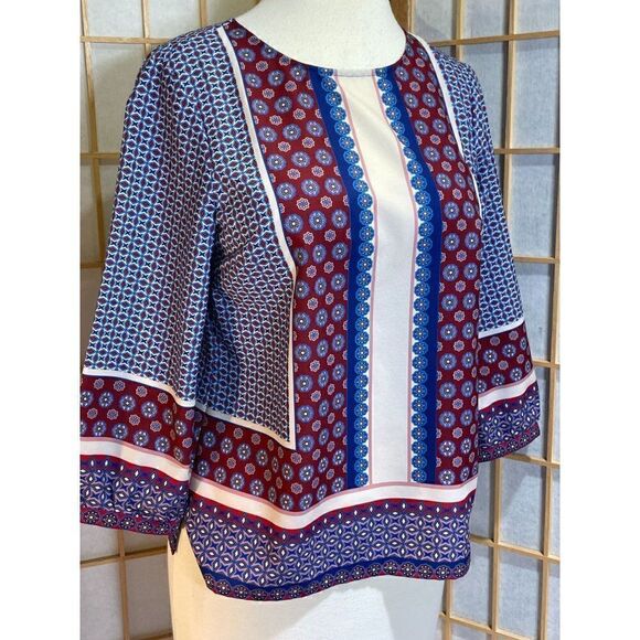 NWOT Talbots Petites Blue and Red Floral Blouse - Picture 1 of 15